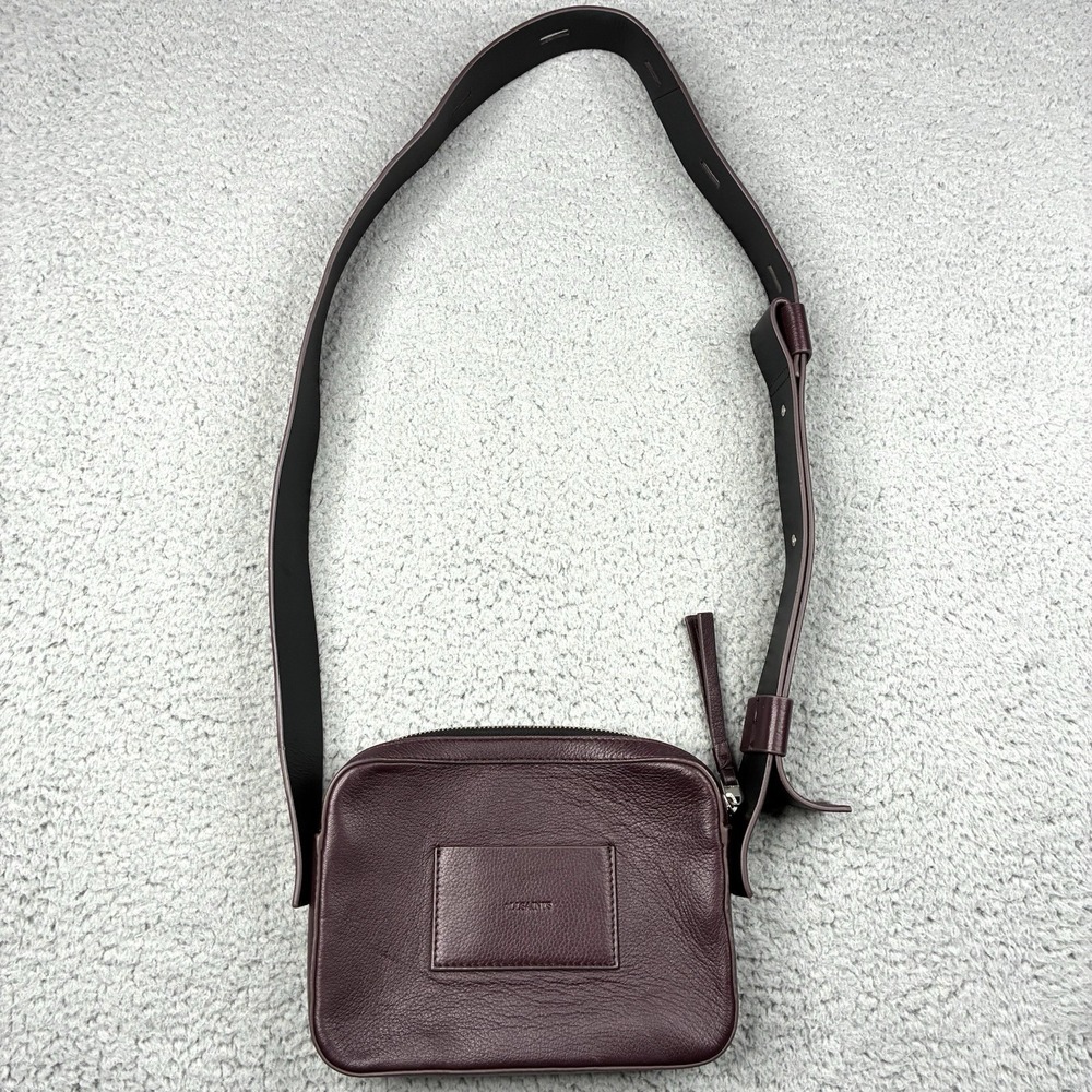 AllSaints Lucille Pebbled Leather Crossbody Bag Burgundy Adjustable Strap